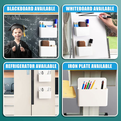 noonebutyou 4-in-1 Magnetic Marker Holder - Dry Erase, Wall Mount, Self-Adhesive Pen Holder for Whiteboard, Fridge, Home Office, School (White)