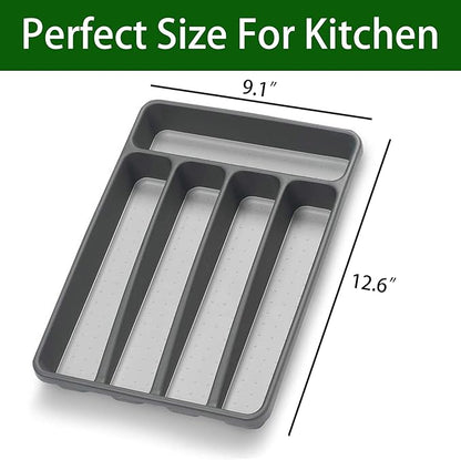 Loyareal Silverware Organizer Utenisl Organizer Holder Kitchen Drawer Organizer Plastic Silverware Tray for Drawer Flatware Organizer 5 Compartment Black