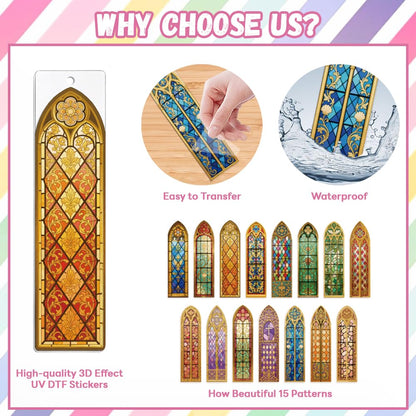 Peacoblue 30pcs UV DTF Bookmarks Transfer Stickers Wraps Baroque Church Stained Glass for Women Men Reading, Waterproof Bookmarkers Decal(No Blank Bookmarks) for Acrylic Plastic Metal Blank Bookmark