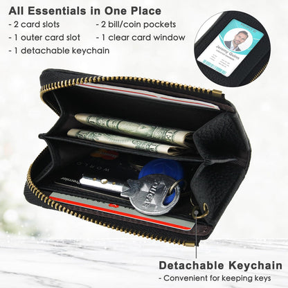 kilofly Genuine Leather Card Slot ID Holder Wallet + Keychain Cable Organizer