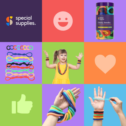 Special Supplies Chewy Jewelry Sensory Necklaces and Bracelets, 16 Pack, Soft and Flexible Silicone, Interactive Relief for Kids (Multicolor)