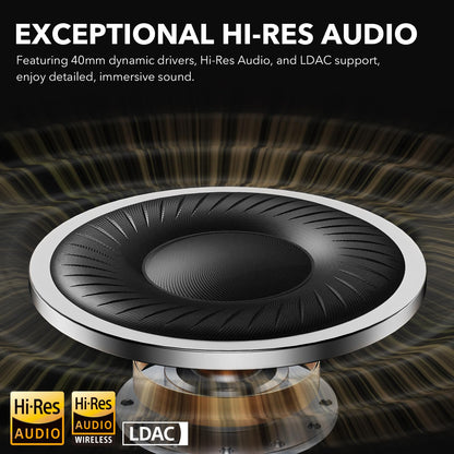 1Mii AI Y8 Active Noise Cancelling Headphones, Bluetooth 6.0 Wireless Over Ear, 100H Playtime Hi-Res Audio, AI Translation & Voice Chat, Custom EQ via APP for Travel & Home Office - Black
