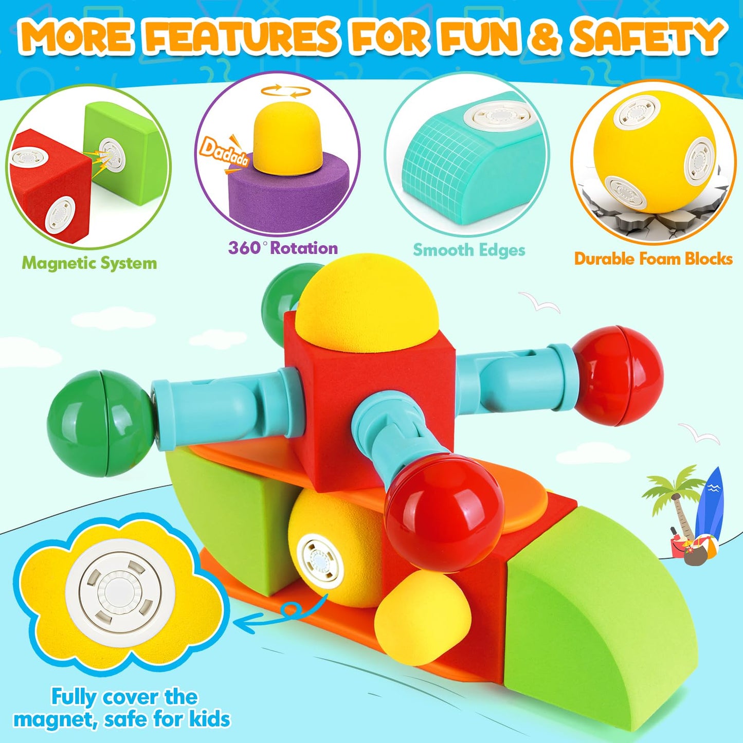 Hodurgyi 26 PCS Magnetic Foam Blocks, STEM Preschool Toys for Children, Magnetic Building Blocks for Toddlers, Kids Bath Toys and Montessori Sensory Toys, Birthday for Boys & Girls Age 3 4 5 6+