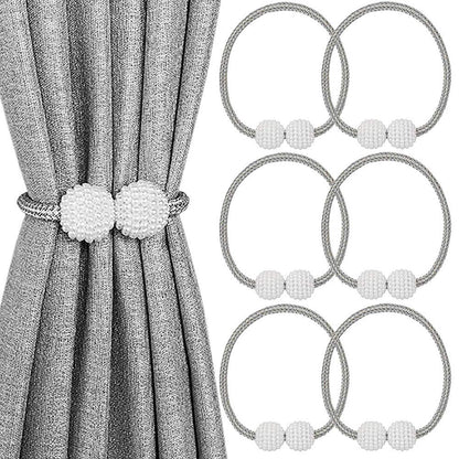 Melaluxe 6 Pack Magnetic Curtain Tiebacks, Decorative Curtain Holdbacks for Window Décor (Grey)