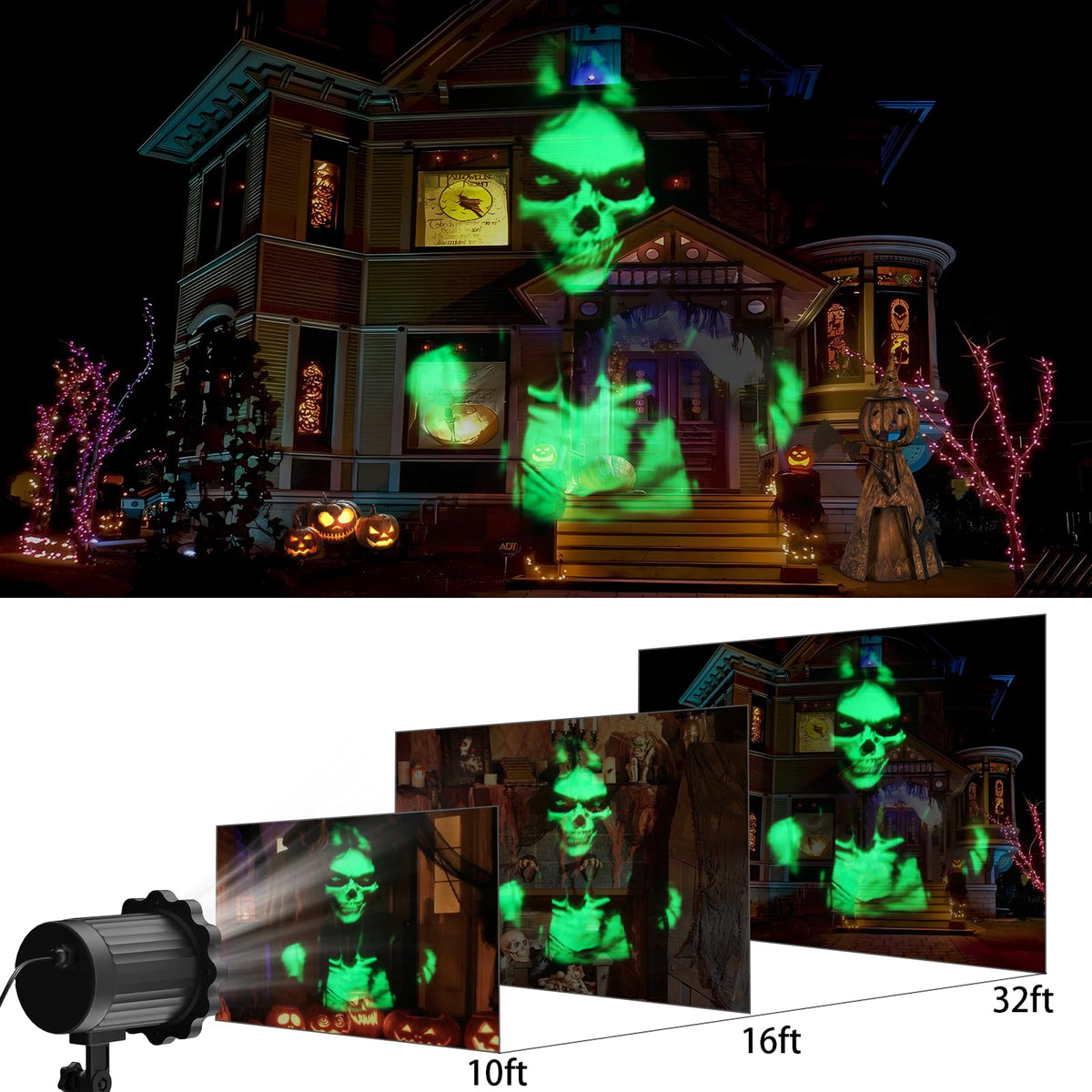 Halloween Decorations Outdoor,2026 Upgraded 3D Dynamic Skull Ghost Projector Lights,Clearer Skull HD Patterns,Night Light for Home Window Wall Halloween Decor