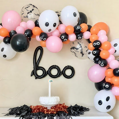 Froova Halloween Balloon Pink Black Orange Balloons with Bat Print Latex Balloons White Ghost Party Balloon for Girls Night Hey Boo Halloween Ghost Spooky One Scary Birthday Baby Shower Party Decor