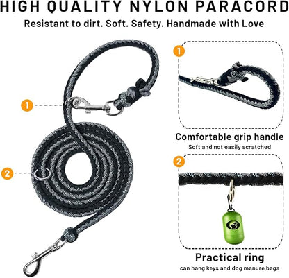 Paracord Dog Collar, Adjustable Soft Nylon Pet Collars for Medium Large Dogs(19"-23"), Stylish Pet Gear for Boys, XL(Set of 1, Black Skull Collar+Leash)