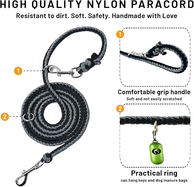 Paracord Dog Collar, Adjustable Soft Nylon Pet Collars for Medium Large Dogs(19"-23"), Stylish Pet Gear for Boys, L(Set of 1, Black Skull Collar+Leash)