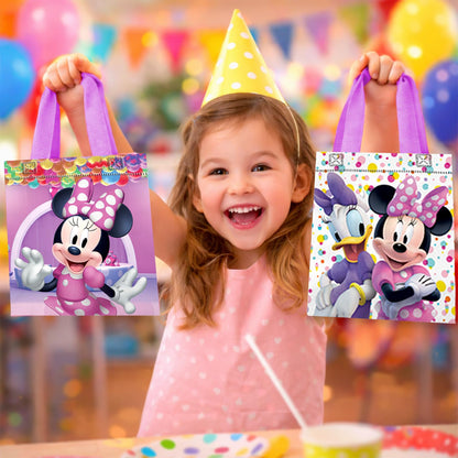 Minnie Mouse Party Favor Bag Set – 12 Pack of 8" Minnie Mouse Party Goodie Bags for Kids Bulk Reusable Mini Totes | Disney Birthday Party Supplies