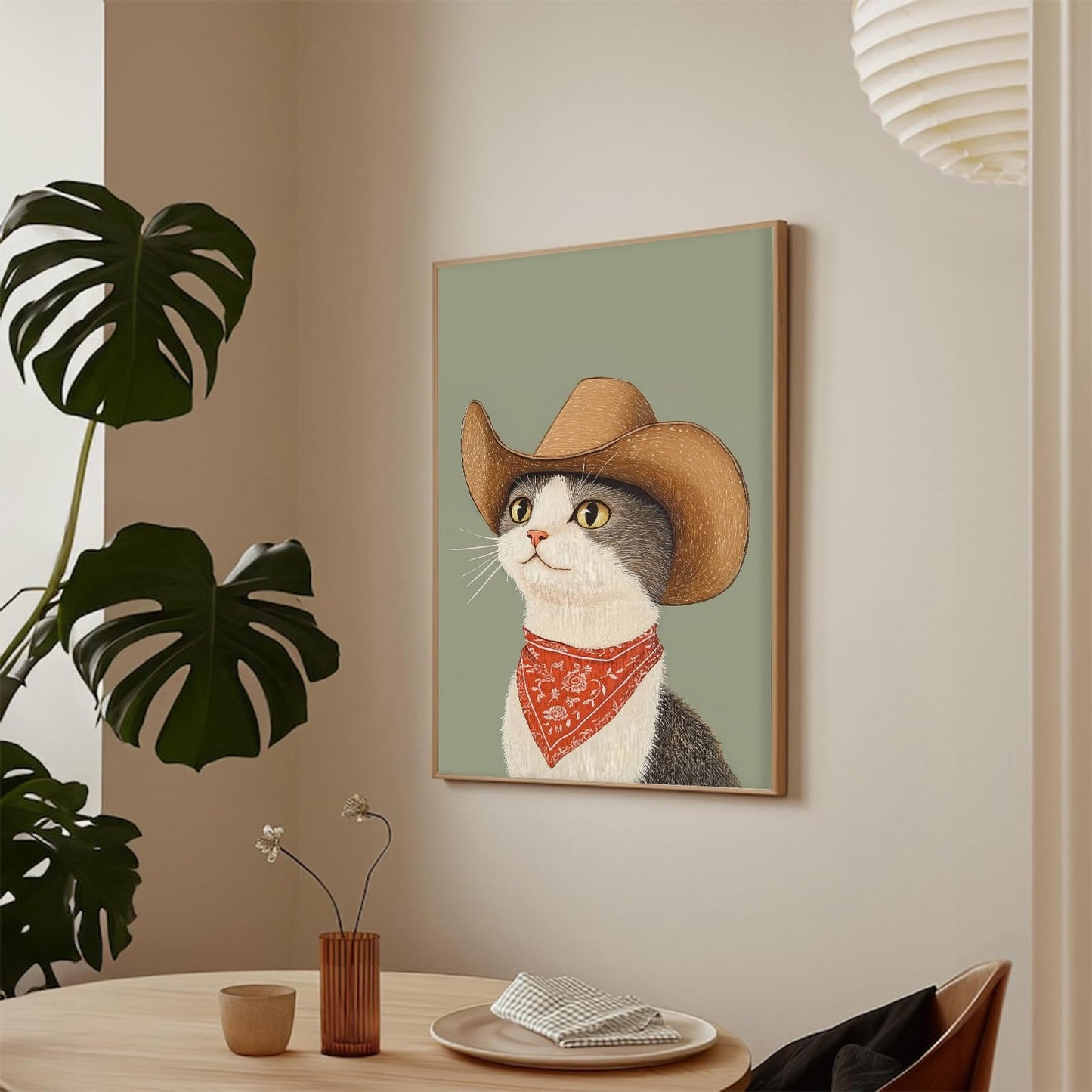 Nursery Poster Cute Animal Picture Funny Animal Wall Art Vintage Cowboy Cat Wall Art 16x24Inch Unframed Whimsical Cowboy Cat Pet Portrait Poster for BedRoom Living Room Boy Girl Kid Children's Bedroom