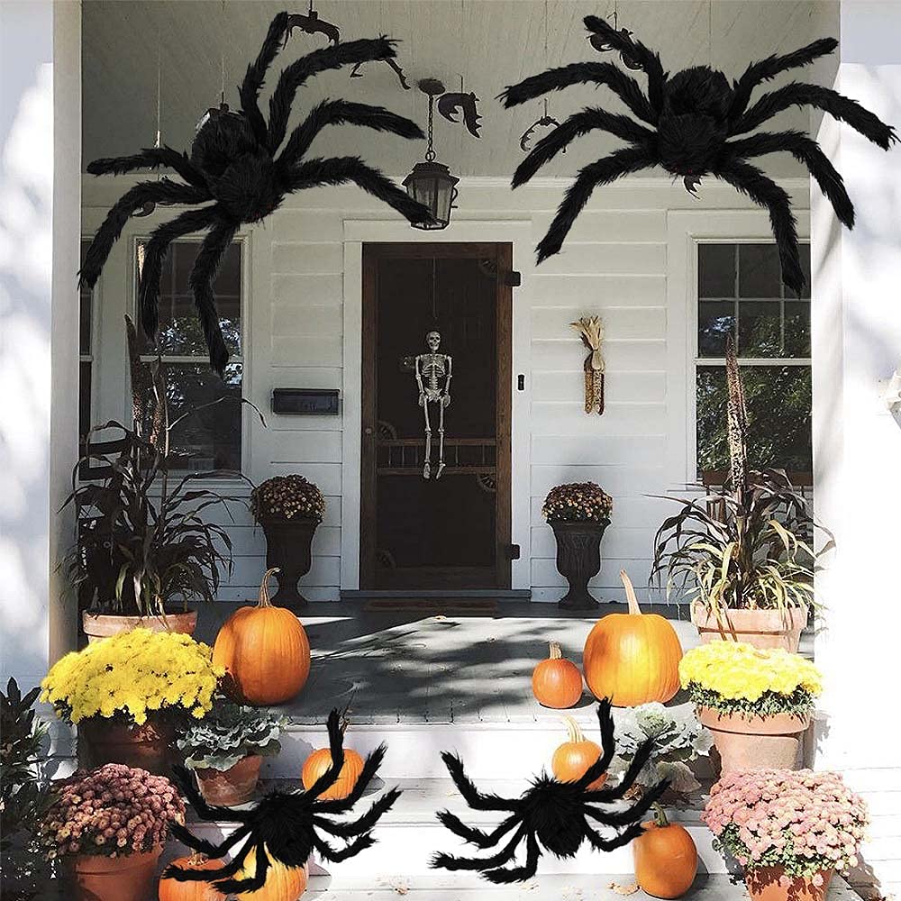 7 PCS Giant Halloween Spider,Scary Fake Large Hairy Spider for Indoor and Outdoor Halloween Decorations (Not Included Spider Web)