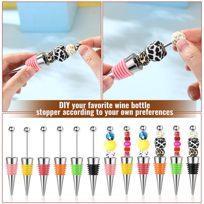Tandefio 24 Pcs Beadable Wine Stoppers Bulk Bottles Decorative Beadable Wine Bottles Stopper Reusable for Beverage Gifts Holiday Party Wedding Bar