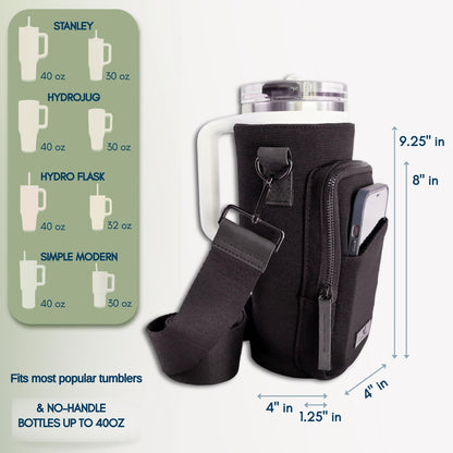SOLLY AND RUE Water Bottle Sling Bag Crossbody Water Bottle Holder with Strap & Phone Pocket Insulated Carrier for Stanley & Hydro Flask up to 40oz Travel & Walking Companion