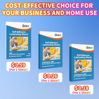 Uinkit Self-Adhesive Laminating Sheets, 4Mil 10 PCS 8.7 x 12.2 Inches Clear Self Sealing Laminating Sheets, Suitable for 8.5x11 inches Letter Size, No Machine Needed