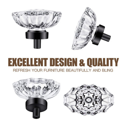 SHINY HANDLES Glass Crystal knobs for Dresser Drawers Cabinet,Crystal Knobs Drawer Knobs Vintage 4 Pack,Matte Black (45×35mm,Oval)