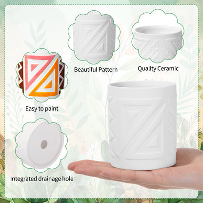 Zubebe 16 Pcs Paint Your Own Ceramic Pot Bulk Ready to Paint Ceramics Plant Pot DIY Mini Ceramic Succulent Pots in Bohemian Unfinished Pottery Mini Flower Planters Pots Painting Craft Supplies