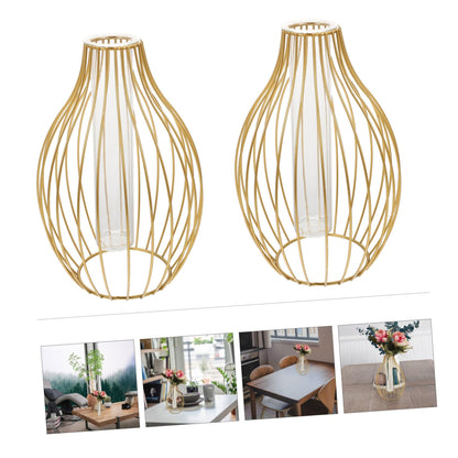 ABOOFAN Vase Gold Decor Plant Decor Home Decor Pots for Plants Terrarium Metal Flower Pot Hydroponic Planter Glass Tube Planter Simple Flowerpot Bracket Frame Container Wrought Iron, 24X15X15CM