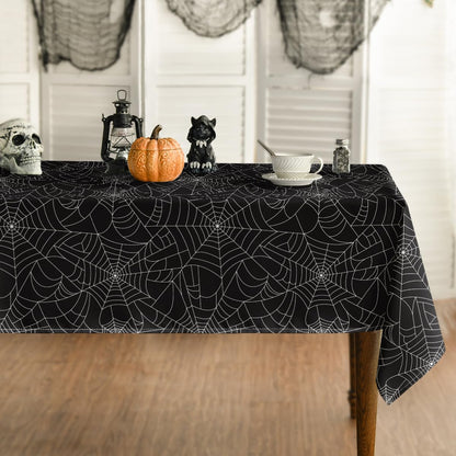 Horaldaily Halloween Tablecloth 52x70 Inch Rectangular, Cobweb Black Washable Table Cover for Party Picnic Dinner Decor