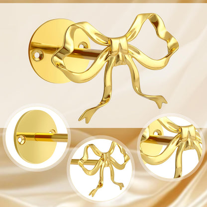 2 Pcs Gold Bow Curtain Tiebacks, Bow Curtain Holdbacks Wall Mounted, Suitable for Curtains and Bow Room Decoration