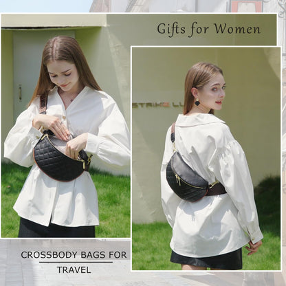 Eslcorri Fashion Waist Packs for Women - Quilted Vegan Fanny Packs Leather Waist Purse Anti Theft Crossbody Belt Bag for Sports Workout Traveling Running Casual - Black