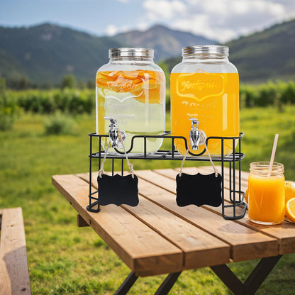 2 Pack 1 Gallon Glass Drink Dispensers,Beverage Jars with Stand