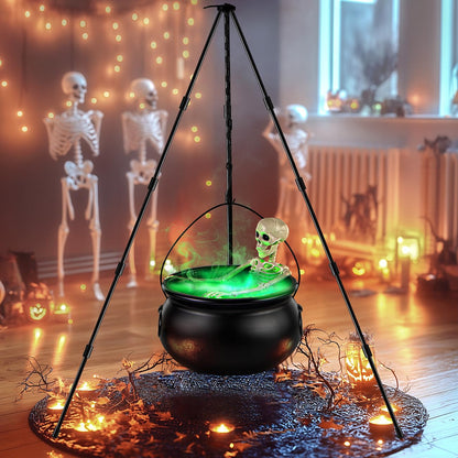 MEADIN Halloween Decorations Outdoor - Large Witches Cauldron on Tripod with Cauldron Diffuserr and Big Skeleton - Black Plastic Cauldron Halloween Decor for Outside Yard Lawn Home Porch Door