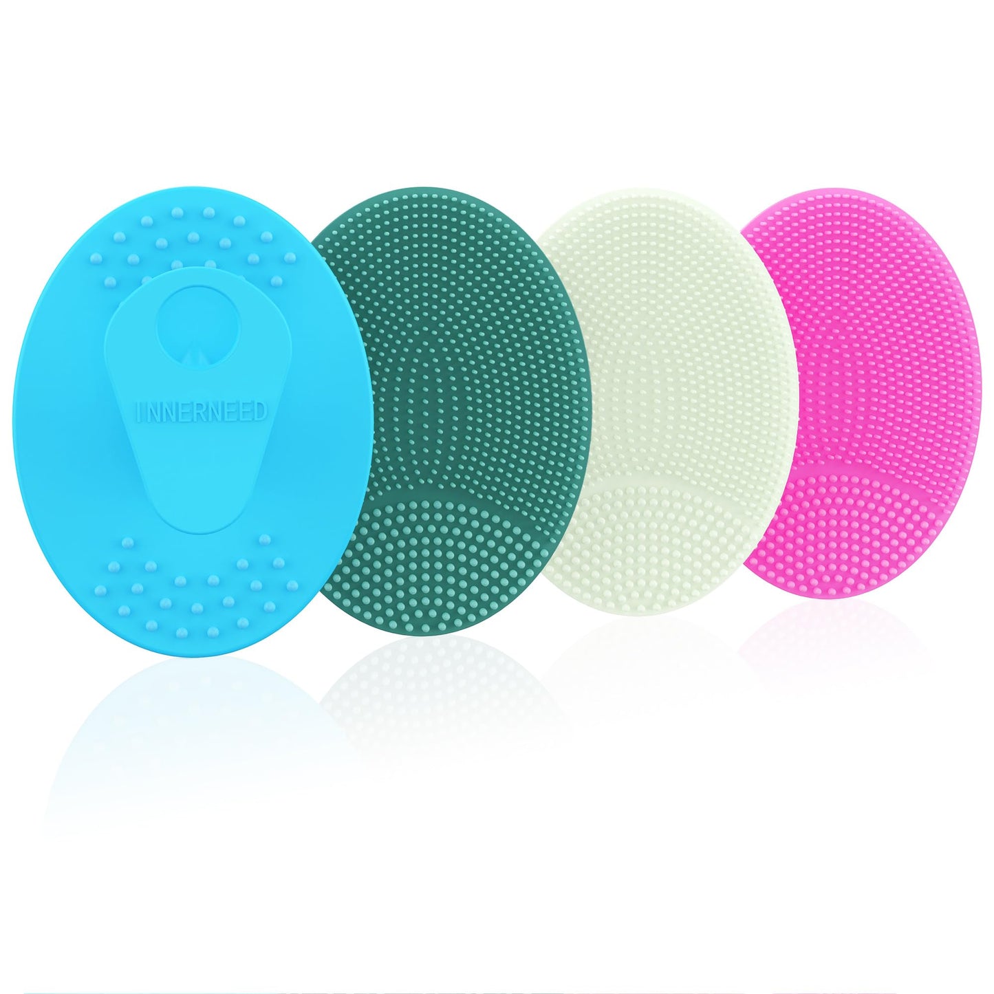 INNERNEED Super Soft Silicone Face Cleanser and Massager Brush Manual Facial Cleansing Scrubber Handheld Wash Pad for Sensitive, Delicate, Dry Skin (Pack of 4)