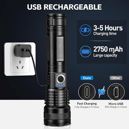 3 Pack Rechargeable LED Flashlights 990,000 Lumens, Adjustable, 5 Modes, IPX7 Waterproof, Powerful Handheld Flash Lights for Camping Hiking Emergency Home (M-3P)