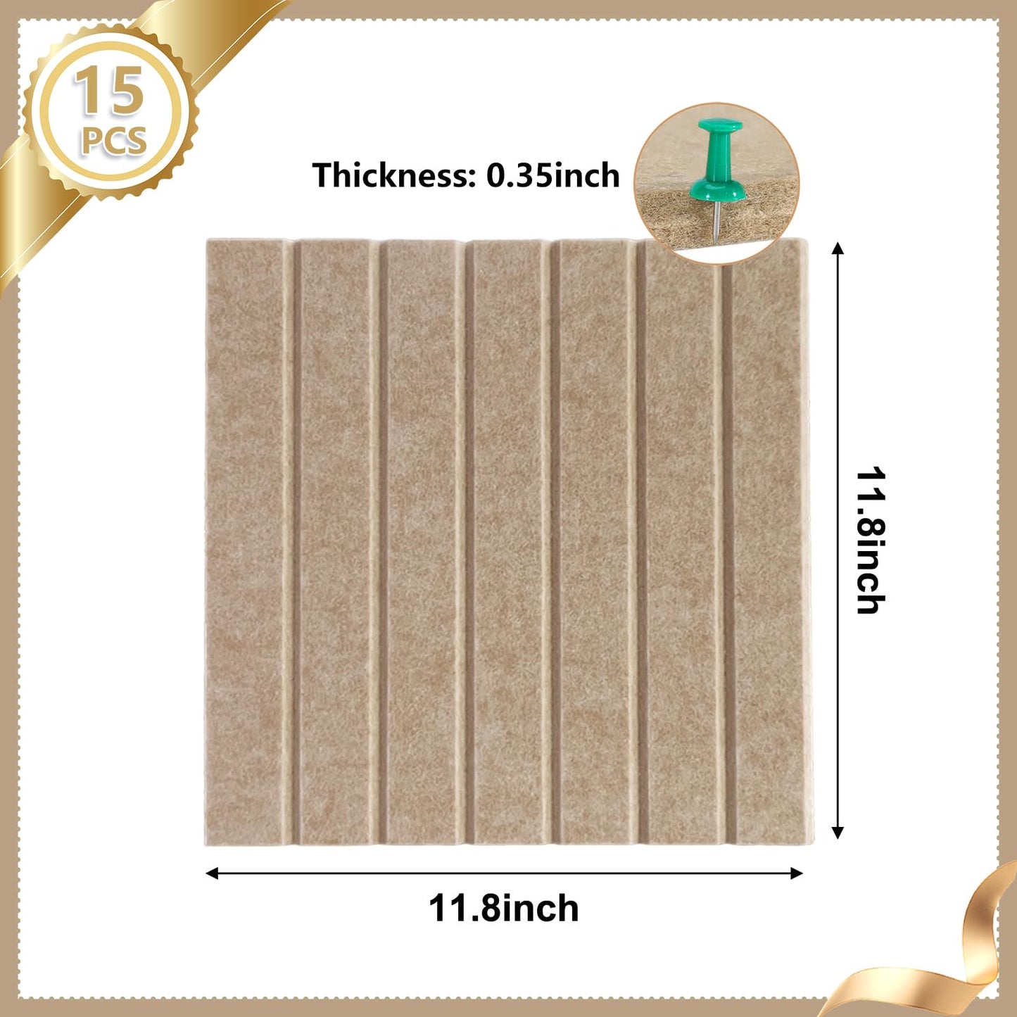15 Pack Felt Bulletin Board, 35" x 59" Large Oatmeal Pinboard with 30 Push Pins, Felt Pin Board, Self-Adhesive Cork Board Tiles for Home, Office Walls, School Classroom Message Photos Display
