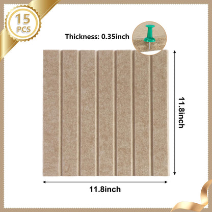 15 Pack Felt Bulletin Board, 35" x 59" Large Oatmeal Pinboard with 30 Push Pins, Felt Pin Board, Self-Adhesive Cork Board Tiles for Home, Office Walls, School Classroom Message Photos Display