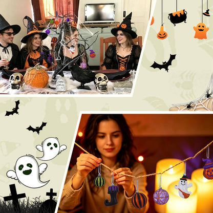 Fashlits Halloween Ball Ornaments Set, Shatterproof Halloween Tree Decorations Cute Pumpkim Ghost Spider Hanging Ornaments for Holiday Party Indoor Home Decor (35Pcs)