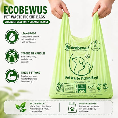 100% Compostable XL Pet Waste Bag (120 ct.) Plant-Based Biodegradable Cat Litter Poop Bags Doggy Poop Bags with Handles Compost Liners US BPI ASTM D6400 & OK Compost Home Certified (120 ct)