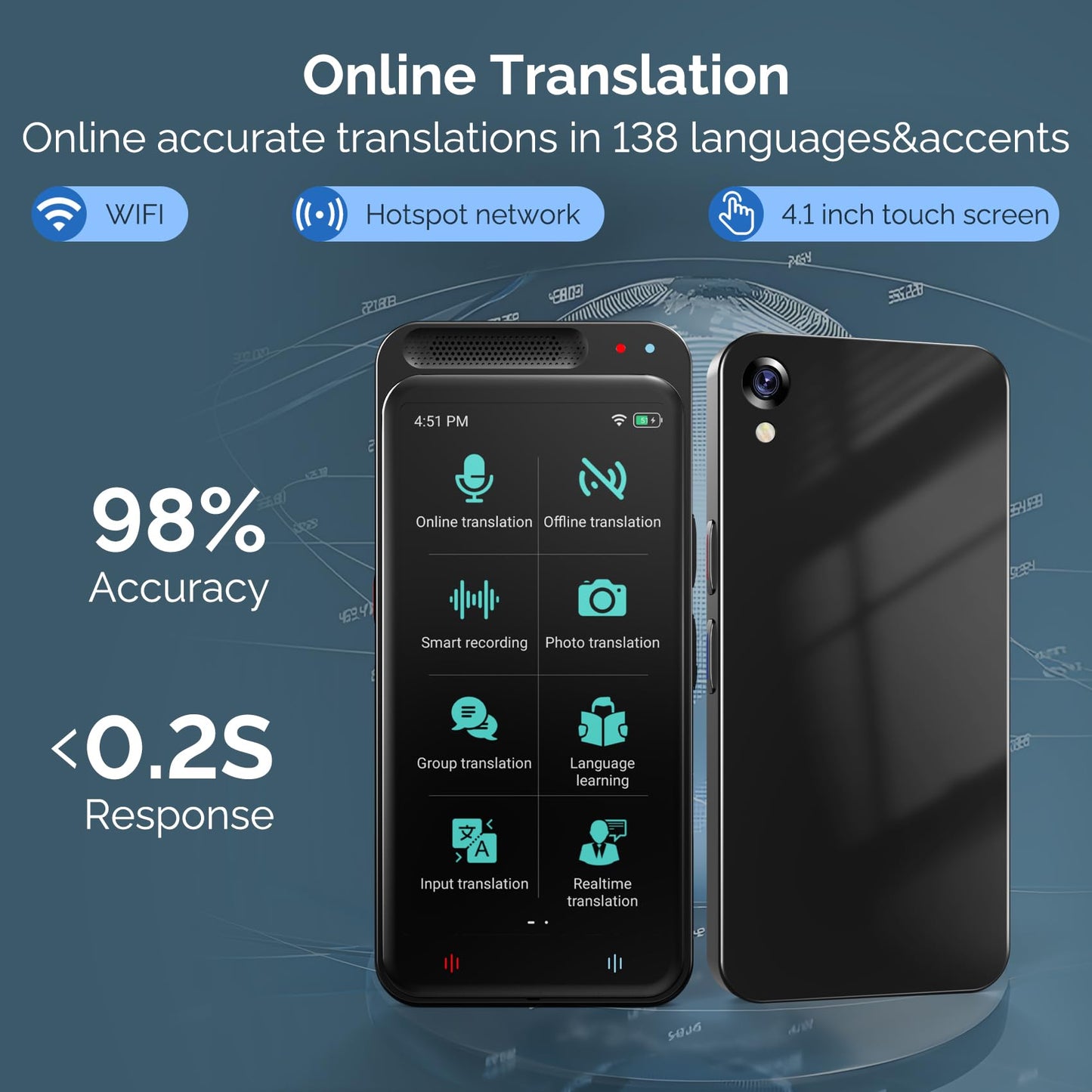 Language Translator Device, 150+ Languages Two-Way Real Time Translator Device No WiFi Needed Upgraded ChatGPT, Instant Translator, Offline&Text&Photo&Voice Translation for Travel Business Learning