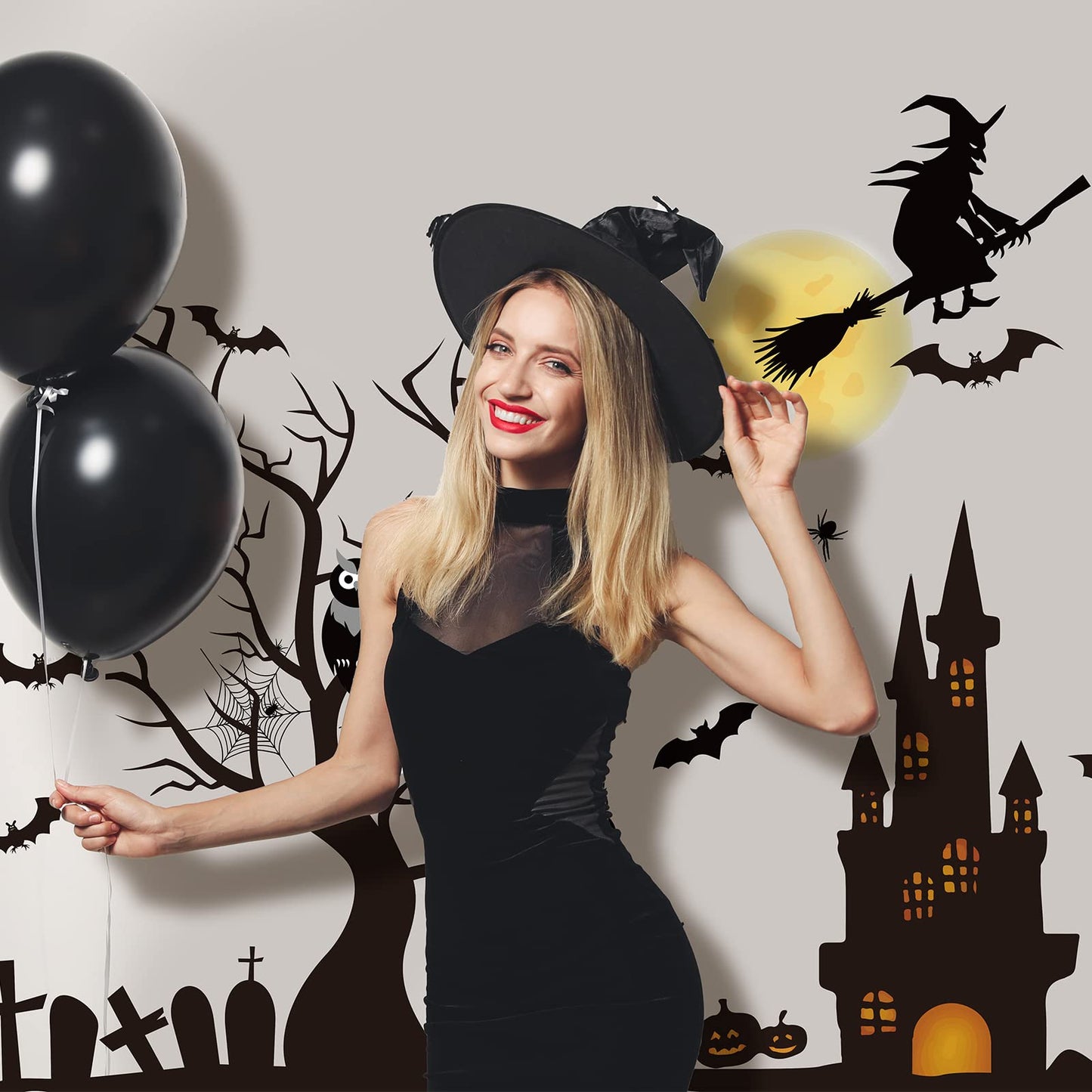 4 Sheet Halloween Window Decals Clings Decor Window Stickers Double Side Clings Decals for Party Decoration with Bat, Witch, Spider, Pumpkin for Halloween Spooky Holiday Fall Party Home Decor