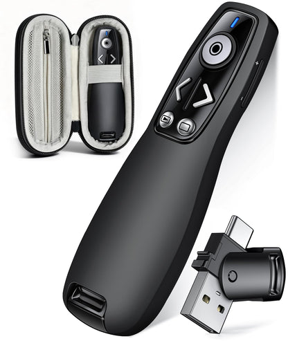 ELISWEEN Wireless Presenter with Carry Case, Presentation Clicker with Protective Storage Bag, Presentation Remote for Powerpoint, Mac, Computer, Laptop