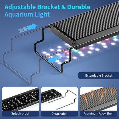 hygger Aquarium Light, 50W Full Spectrum Fish Tank LED Light, 24/7 Remote Control Adjustable Timer, Brightness and Color, Extendable Bracket, Power-Off Memory Plant Growth Lamp, Fits 36-48 Inch Tank