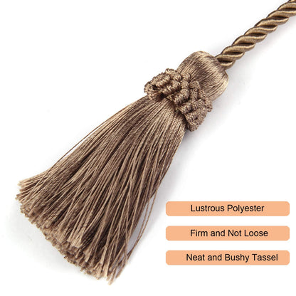 Fenghuangwu Curtain Tiebacks Handmade Decorative Curtain Holdbacks Rope with Tassel (flaxen, 4P)