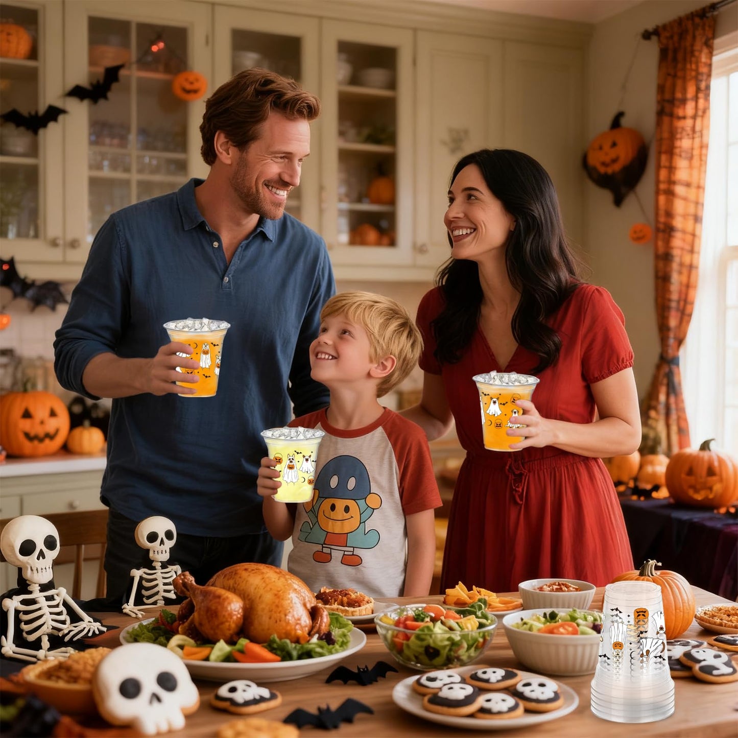 HABDJILTY 40 Pcs Halloween Ghost Walking Dog Plastic Cups Pumpkin Disposable PET Clear Cup Bulk Spooky Halloween Party Drinking Cups for Cold Beverage Snacks Birthday Party Decor Supplies, 12 Oz