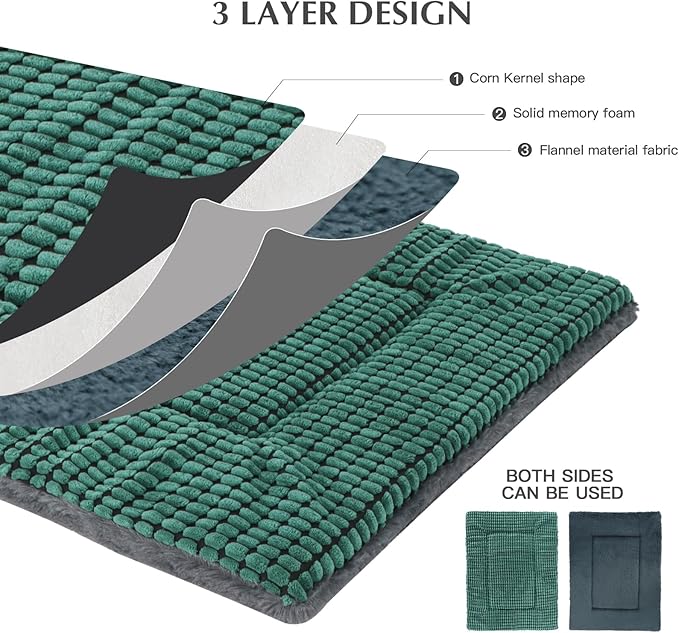 BVAGSS Reversible Dog Crate Pad, Memory Foam Pet Bed Mat, Soft Warm Machine Washable Sleeping Kennel Mattress for Small Medium Dogs XH079 (21''x13''x1.6'',Green)