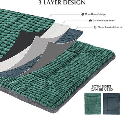 BVAGSS Reversible Dog Crate Pad, Memory Foam Pet Bed Mat, Soft Warm Machine Washable Sleeping Kennel Mattress for Small Medium Dogs XH079 (21''x13''x1.6'',Green)