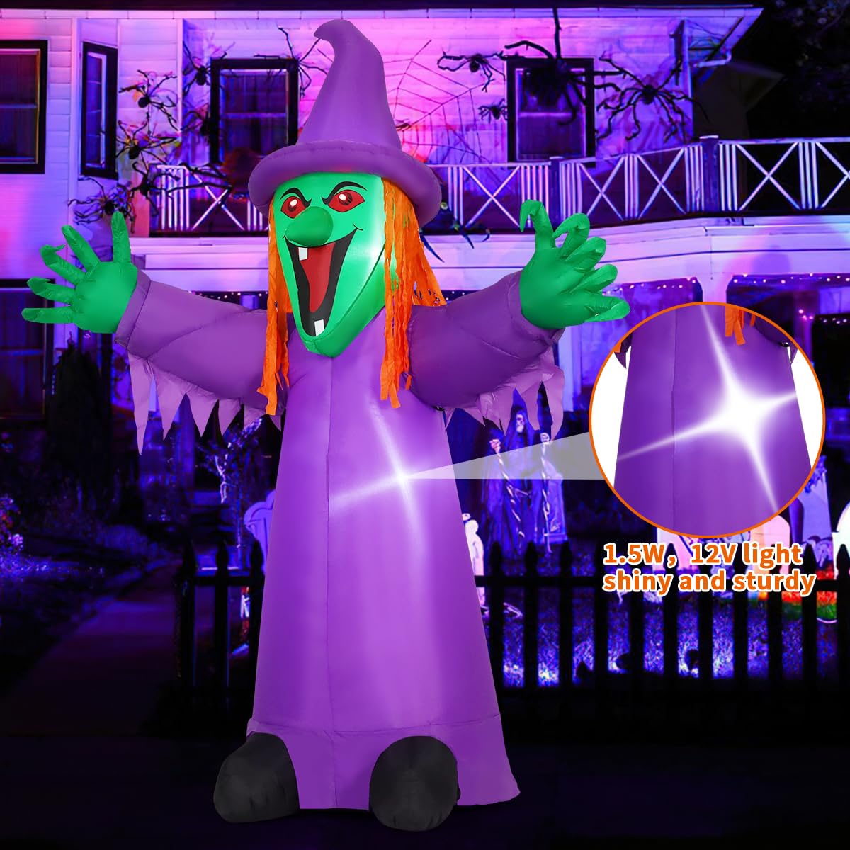 COMIN 8 FT Halloween Inflatables Shakable Witch Outdoor Decorations Blow Up Yard Scary with Built-in LEDs for Indoor Party Garden Lawn Decor