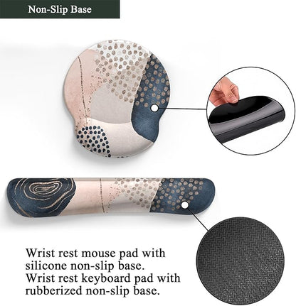 Ergonomic Boho Mouse Pad with Wrist Support Gel and Keyboard Wrist Rest, Non-Slip Pu Base Gaming Kawaii Cute Mouse Pad for Boho Office Decor, Easy Typing & Pain Relief