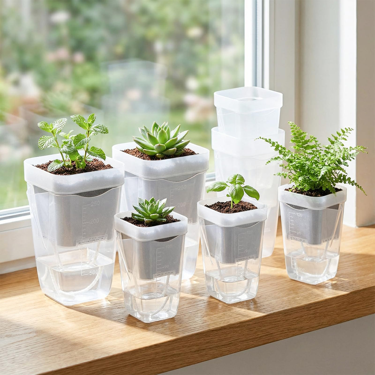 QCQHDU 15-Pack 2 Inch Mini Self Watering Pots for Indoor Plants, Semi Hydroponic Pots, Small Clear Plastic Planters, Drainage Hole, Water Level Indicator, African Violets, Alocasia, Cutting, Seeding