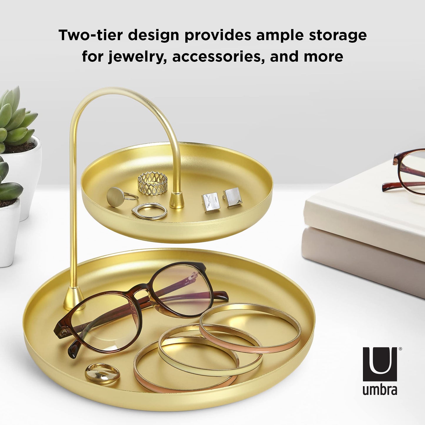 Umbra Poise Large, Double, Attractive Storage You Can Leave Out, Two-Tiered Jewelry Tray, Black