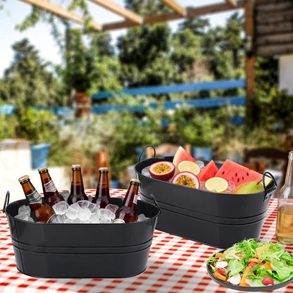 Yiksonyo 3 PCS 15.3 x 9 x 6 inches Black Metal Galvanized Tub with Handles, 3 Gallon Beverage Tubs for Parties, Large Ice Buckets for Beer, Wine, Cocktails & Outdoor Events