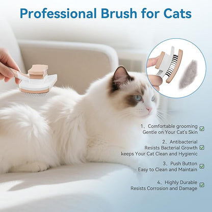 Waterless Cat Shampoo with Brush - No Rinse Safe Licking Foam, Reduce Shedding & Dander, Hypoallergenic for Kittens/Senior Cats, Quick Dry Grooming & Odor Control, Dry Shampoo pH Balanced (7 oz)