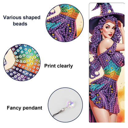 JISHSHAY 4 PCS Halloween Diamond Painting Bookmarks Witch Diamond Art Book Marks Witch Gem Art Bookmarkers Gem Painting Book Markers Horror Crafts for Adults DIY Bookmarks Embroidery Bookmarkers