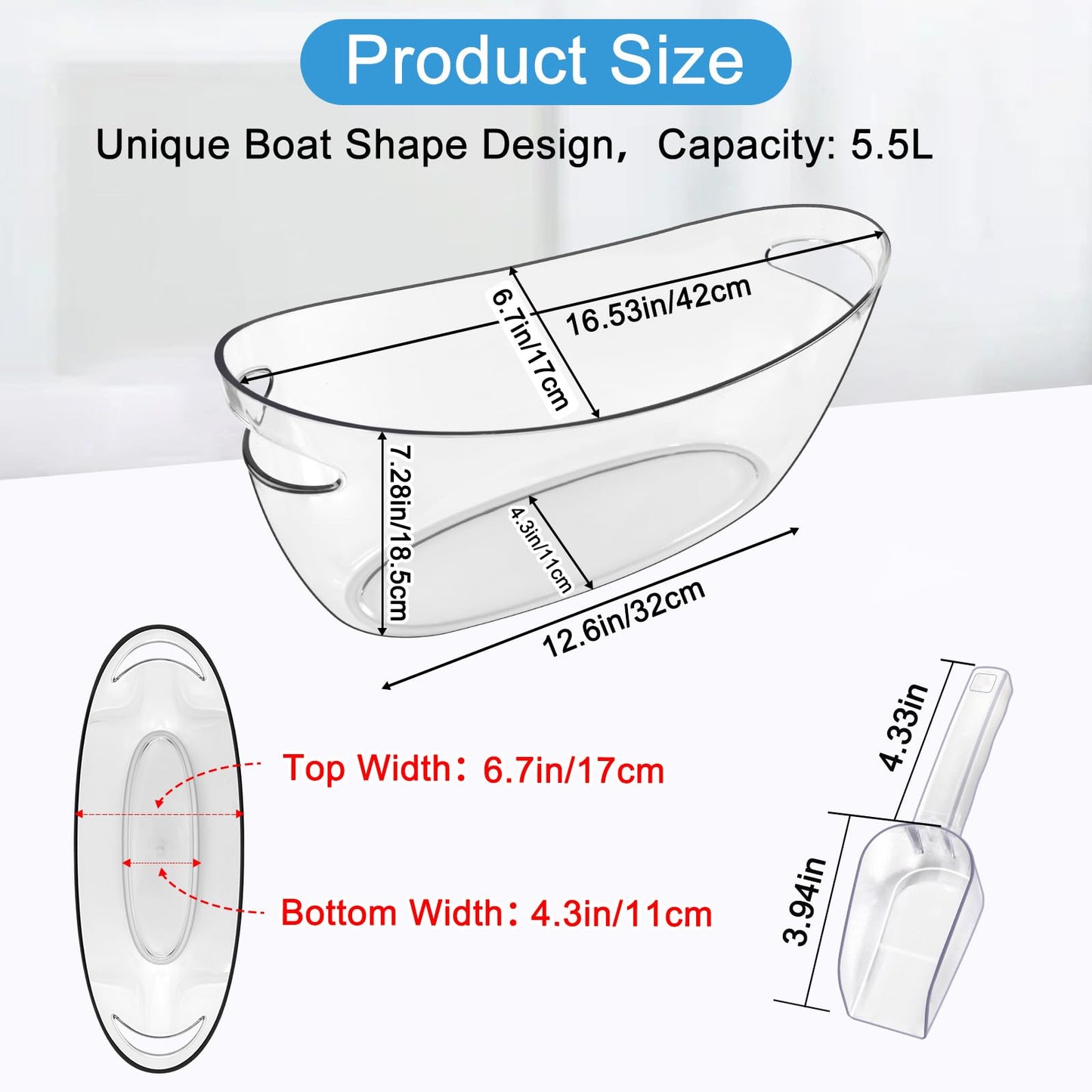 Blaithom 2-Pack Ice Buckets for Parties, 5.5L Clear Acrylic Beverage Tub