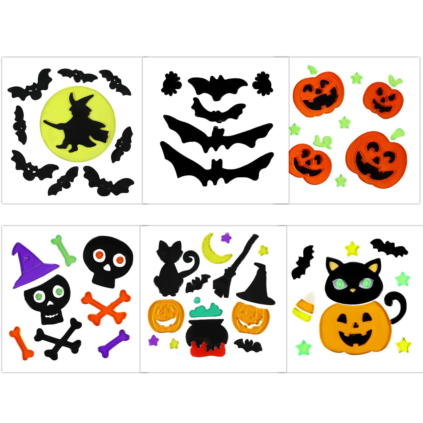 Sinload 6 Sheets Halloween Window Gel Clings Pumpkin Bat Witch Decal Stickers for Halloween Home Party Window Decorations