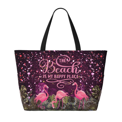 Mvcpoci Beach Bags Waterproof Sandproof Beach Bags For Women, Leopard Flamingo Print Beach Tote For Trendy Vacation